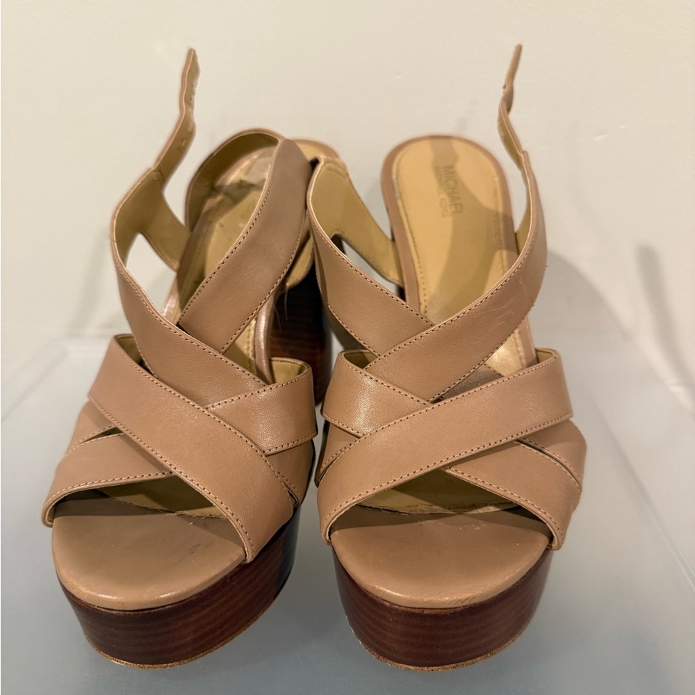 Michael Kors Beige Leather Platform Sandals
